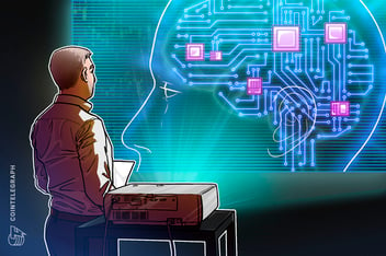 Cartoon image of a man looking at a large stylized image of circuits in a human brain
