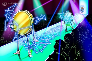 Cartoon image of two coins onstage