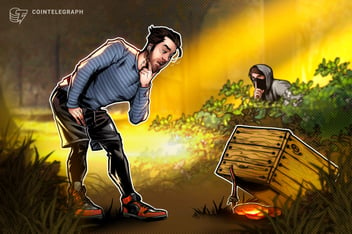 Cartoon man examining crypto scam